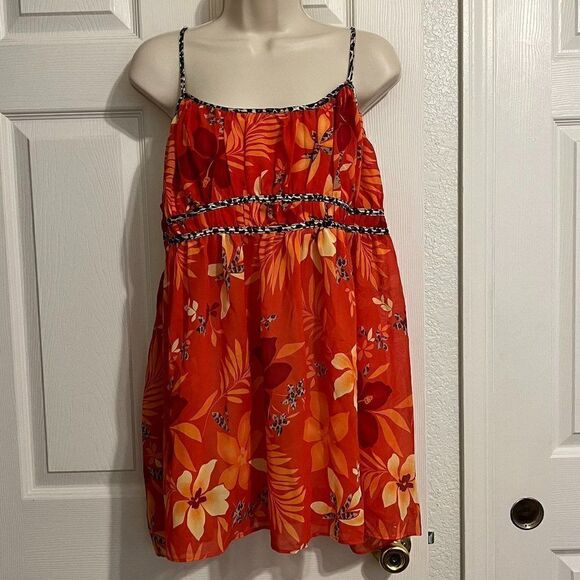 Secret Treasures Floral/Tropical Orange Camisole W/Leopard Trim Size 2X - Picture 1 of 7